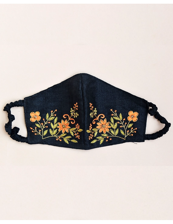Pure silk mask with zardosi hand embroidery: ZM2-Black-1