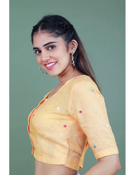 Peach linen blouse with mirror embroidery-RB09A-RB09A-L