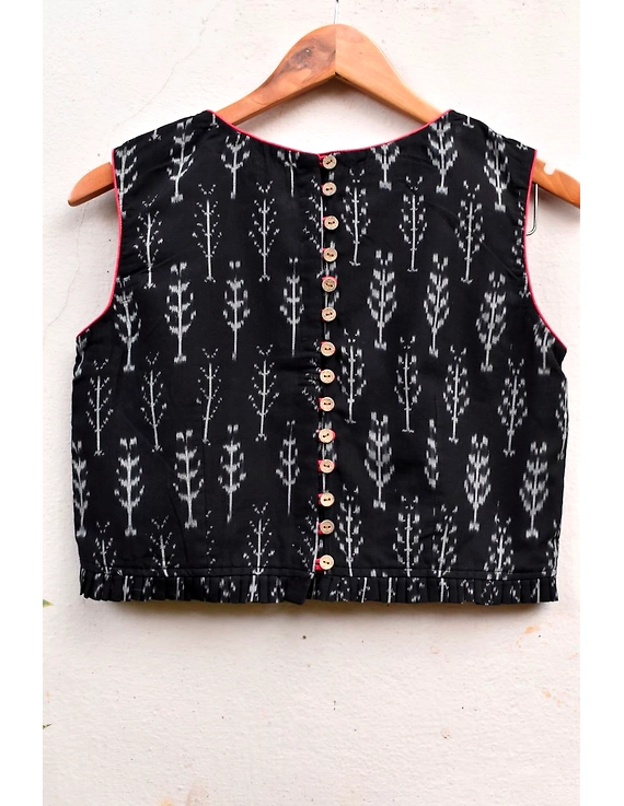 Black ikat blouse with buttons at back  ; RB11B-XXL-1