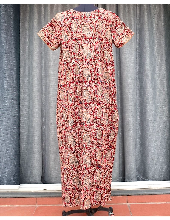 Red Handcrafted Nighties In Soft Kalamkari Cotton : NW110A-S/M-1