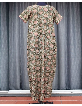 Green Handcrafted Nighties In Soft Kalamkari Cotton : NW110B-S/M-1-sm