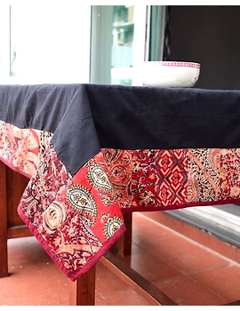 Six - eight seater patchwork table cloth with black and  red border: TBCR01D-5-sm