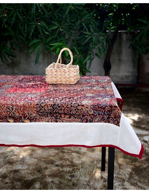 Square reversible patchwork table cloth in ochre and white: TBCS01D-TBCS01D