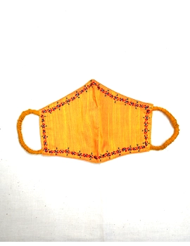Hand embroidered silk masks : DM-Yellow-2-sm