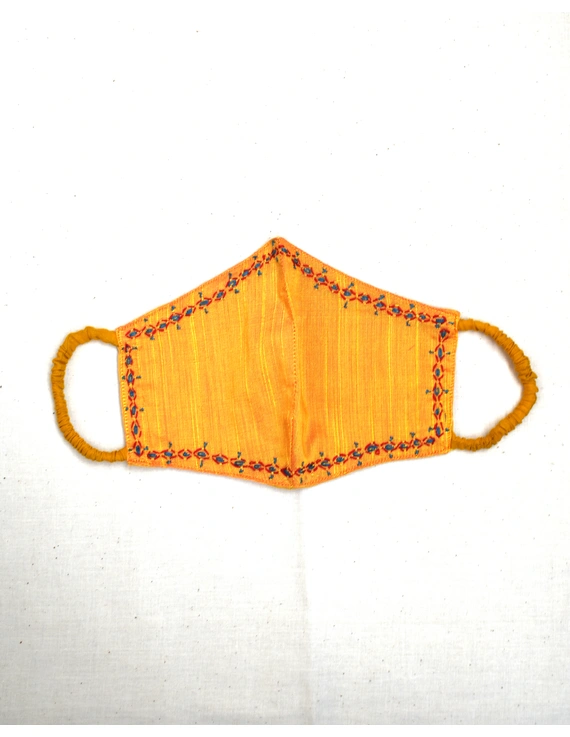 Hand embroidered silk masks : DM-Yellow-2