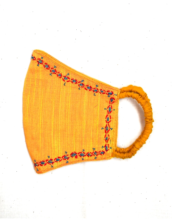 Hand embroidered silk masks : DM-Yellow-3