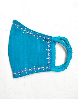 Hand embroidered silk masks : DM-Blue-3-sm