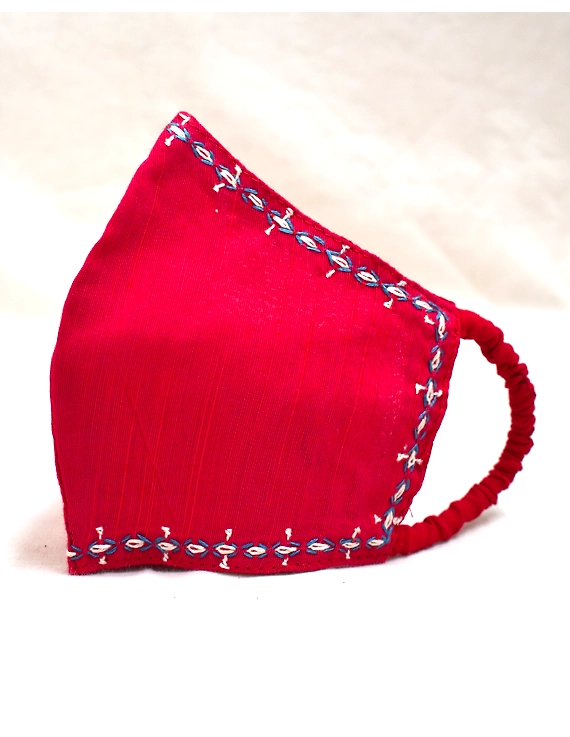 Hand embroidered silk masks : DM-Red-3