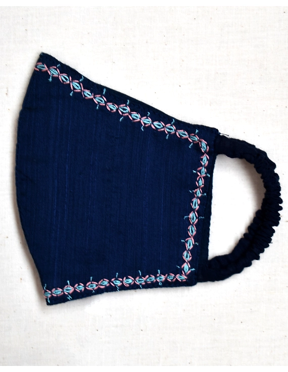 Hand embroidered silk masks : DM-Indigo-1
