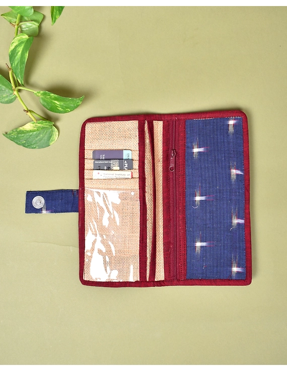 Blue ikat and jute ladies wallet: WLL06D-1