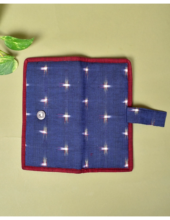 Blue ikat and jute ladies wallet: WLL06D-2