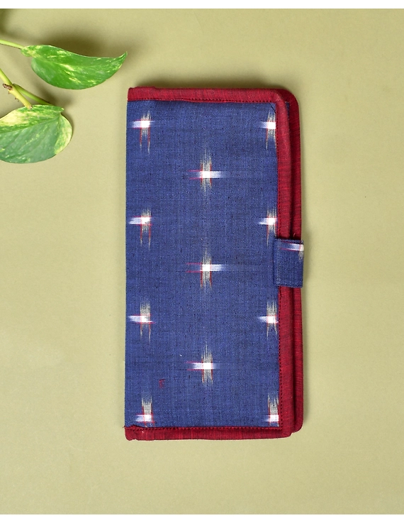 Blue ikat and jute ladies wallet: WLL06D-3