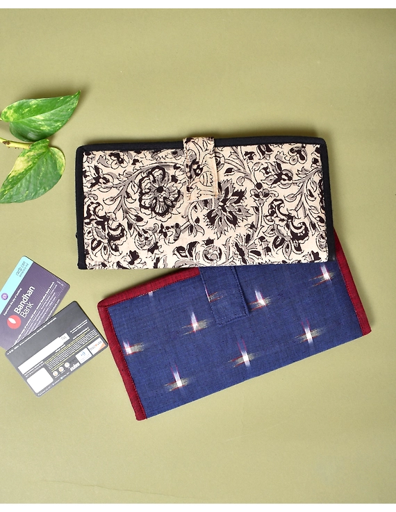 Blue ikat and jute ladies wallet: WLL06D-5