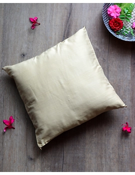 Beige Silk cushion cover with gold bead tassels: HCC38-HCC38-sm