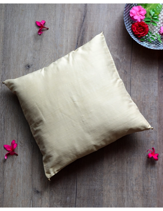 Beige Silk cushion cover with gold bead tassels: HCC38-HCC38