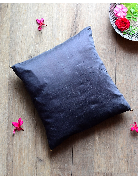 Grey Silk cushion cover with gold bead tassels : HCC39-HCC39