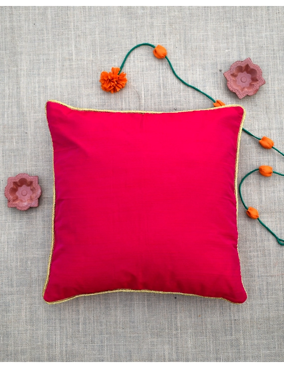 Red silk cushion cover with golden border : HCC43-1
