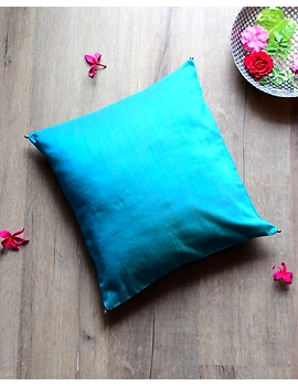 Blue Silk cushion cover with gold bead tassels : HCC40-1-sm