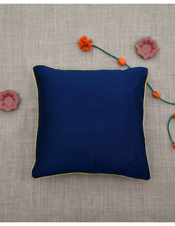 Indigo Silk cushion cover with golden border : HCC41-1