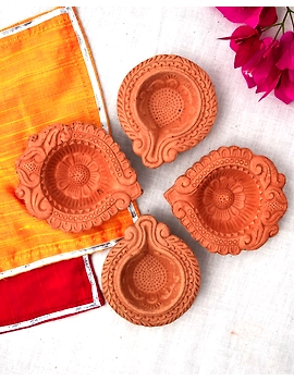 Multi-Colour Terracota Festive Diyas - Set of 12 : DDT12-DDT12-sm