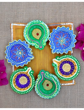 Traditional Multi Colour Clay Handpainted Diya For Diwali Set of 12 : DDY12-DDY12-sm