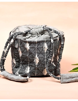 Gift hamper potli cum lunch bag in grey and grey ikat cotton : MSL08A-MSL08A-sm