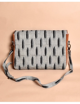 &quot;Samarth&quot; laptop bag in grey ikat and faux leather : LBM04-1-sm
