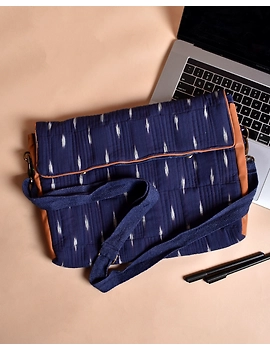 &quot;Samarth&quot; laptop bag in blue ikat and faux leather : LBM05-LBM05-sm