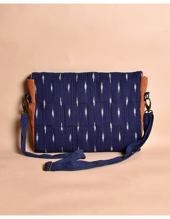 &quot;Samarth&quot; laptop bag in blue ikat and faux leather : LBM05-3