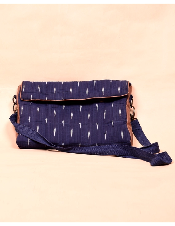 &quot;Samarth&quot; laptop bag in blue ikat and faux leather : LBM05-4