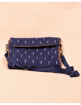 &quot;Samarth&quot; laptop bag in blue ikat and faux leather : LBM05-4-sm