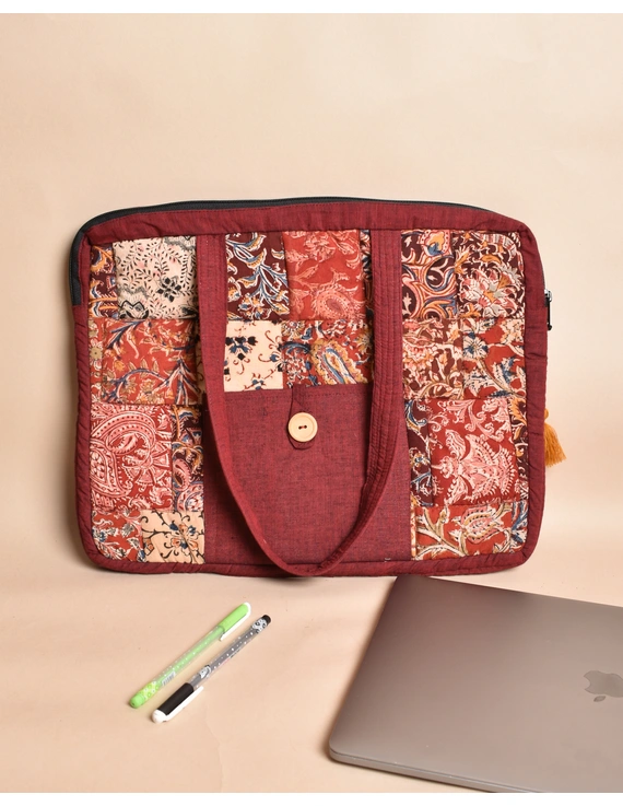 Patchwork quilted laptop bag - maroon : LBP02-1