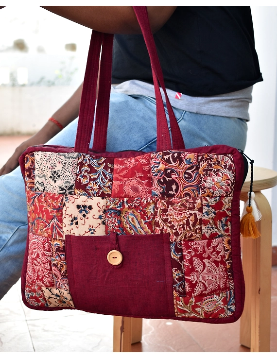 Patchwork quilted laptop bag - maroon : LBP02-3