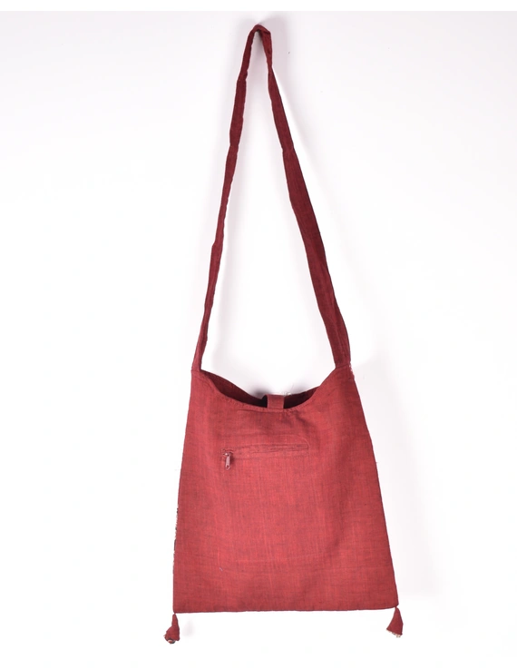 Maroon Kalamkari sling bag with embroidery : SBG04-3