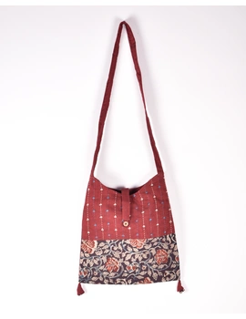 Maroon Kalamkari sling bag with embroidery : SBG04-1-sm