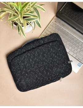 &quot;Samarth&quot; laptop Sleeves In Black Ikat Cotton : LBS04-LBS04-sm