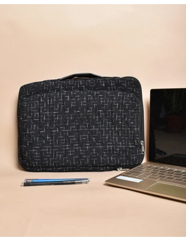 &quot;Samarth&quot; laptop Sleeves In Black Ikat Cotton : LBS04-1-sm