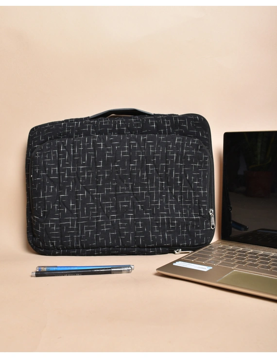 &quot;Samarth&quot; laptop Sleeves In Black Ikat Cotton : LBS04-1