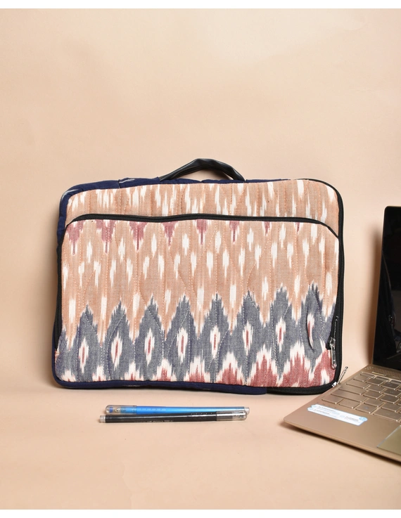&quot;Samarth&quot; laptop Sleeves In Earthy Brown Ikat Cotton : LBS05-1