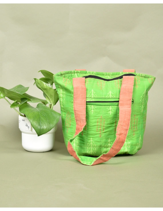 Green Silk Ikat purse bag with center zip : TBS01-1