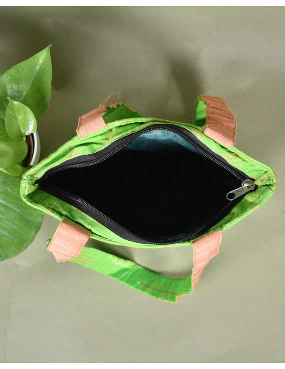 Green Silk Ikat purse bag with center zip : TBS01-2