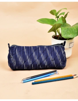 Blue Ikat round shape pencil pouch: PPR01C-PPR01C-sm