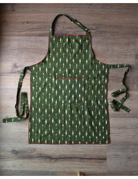 Apron, oven glove and potholder set in green ikat: HKL02A-1-sm