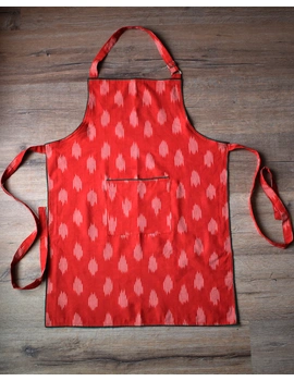 Apron, oven glove and potholder set in red ikat: HKL02B-1-sm