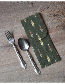 Travel cutlery pouch or reusable straw holder in green ikat - set of four - HTC04A-HTC04A-sm