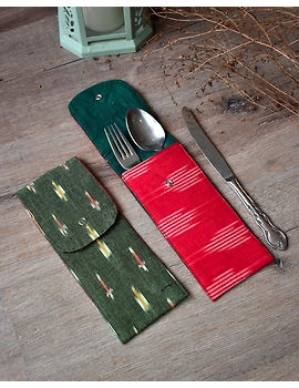 Travel cutlery pouch or reusable straw holder in red ikat - set of four - HTC04B-HTC04B-sm