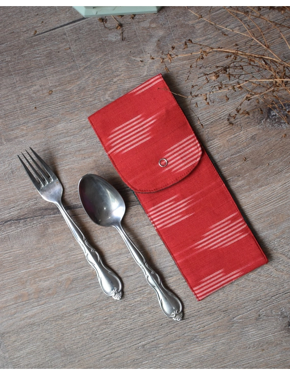 Travel cutlery pouch or reusable straw holder in red ikat - set of four - HTC04B-2