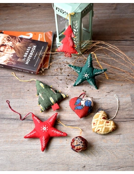 Christmas Decorations Set (Small) - Star, Heart, Ball, Tree  - 6 Assorted Fabric Toys - HWD11A-HWD11AG-sm