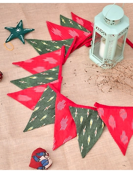 Fabric christmas bunting in red and green ikat - HWD12-HWD12AW-sm