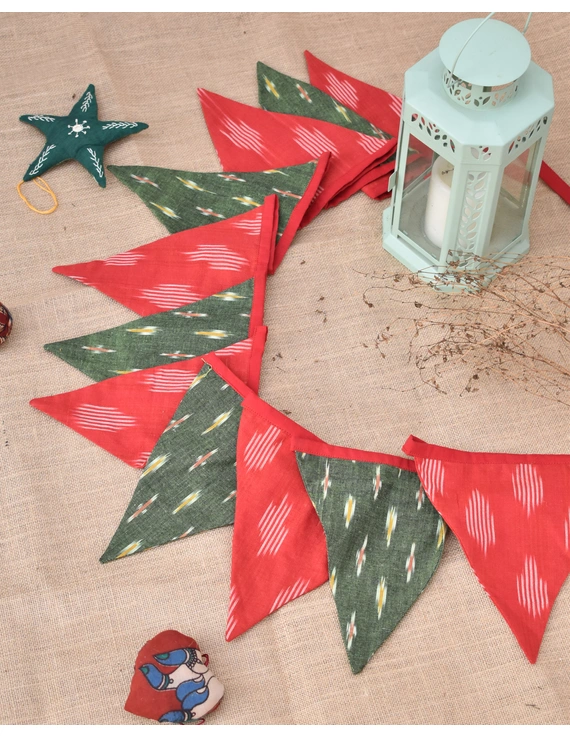 Fabric christmas bunting in red and green ikat - HWD12-HWD12AW